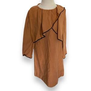 Zara Girls Dress Size 8 Copper Bronze Black Draped Neckline A Line Shift